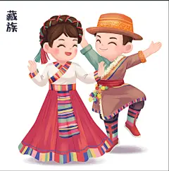 中华民族团结中华少数民族文化藏族插画设计