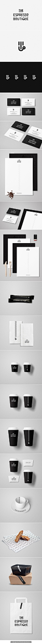 Branding stationary corporate identity business card letterhead cup bag packaging napkins logo type minimal black and white graphic design espresso coffee