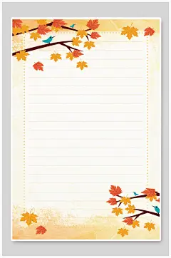 枫叶方框树枝立秋插画海报背景