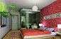 欧式卧室红色背景墙装修效果图