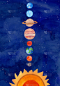 手绘插图与太阳系行星