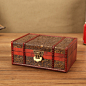 复古木质首饰盒收纳盒长方形储物盒带锁密码古风小木盒子箱子定做-淘宝网