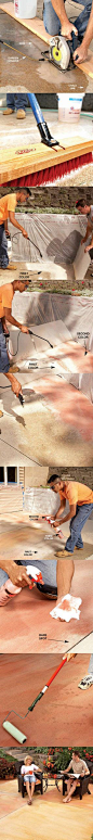 Learn how to renew your concrete patio at http://www.familyhandyman.com/DIY-Projects/Outdoor-Projects/Patio/Patio-Improvements/renew-your-concrete-patio/View-All