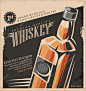 Whiskey vintage poster design template. Retro drink creative  promotional ad concept. Vector flyer or banner background layout. No gradients or effects, just fill colors. Old paper texture.