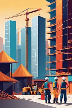 现代建筑劳动人物施工生产安全插画