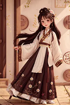姿态优美古装汉服女生人物插画