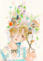 坐标日本的P站画师小林遊季，用水彩绘制，花中绽放的美少年，通透干净而美好。#王国分享# O网页链接