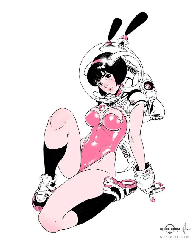 缤纷多彩的荧光色系机甲女生 人物插画、概...
