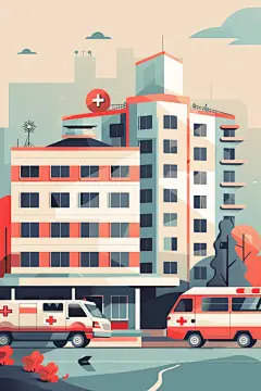 医院建筑插画主题