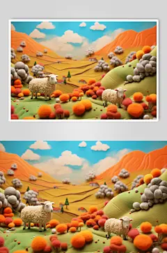 AI数字艺术毛绒风秋季风景插画背景图