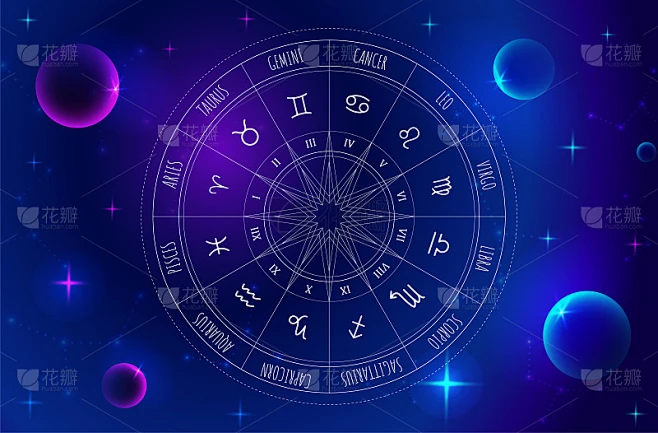 星相轮与星座外太空的背景。神秘和深奥的。星图。星座矢量插图。精神上的塔罗牌的海报。素材-花瓣网