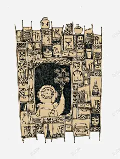 手绘展示柜插画 创意素材