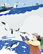 出海捕捞 海鱼海鸥 渔夫渔船 休闲活动插图插画设计PSD ti237a13604