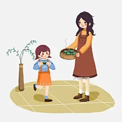清明节家人祭祖蒸青团吃青团手绘插画PNG免抠图图片大小2000x2000px 图片尺寸0.98 MB 来自PNG搜索网 pngss.com 免费免扣png素材下载！春回大地#春天#二十四节气#国画#祭祖#惊蛰#卡通手绘#开春#可爱#立春#绿柳#农历#青团#