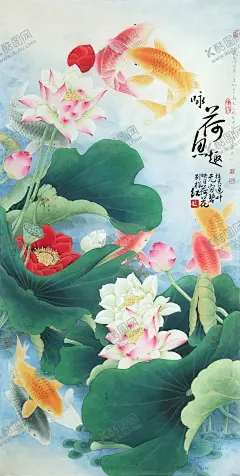 咏荷鱼趣 【酷图网】广告,DM宣传单,海报,中国风,中国文化,展板,展架,创意,新中式,中式,水墨画,古画,国画,手绘,抽象,3D,装饰画,工笔画,山水画,水墨山水,鸟语花香,工笔花鸟,花开富贵,喜上眉梢,家和万事兴,家和富贵,花好月圆,忆江南,流水生财,爱莲说,山水情,荷花,莲花,牡丹,竹子,烟雨江南,咏荷鱼趣,雅趣