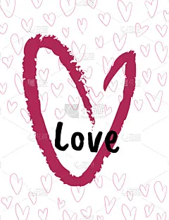 情人节贺卡。粉色的心，白色的背景文字