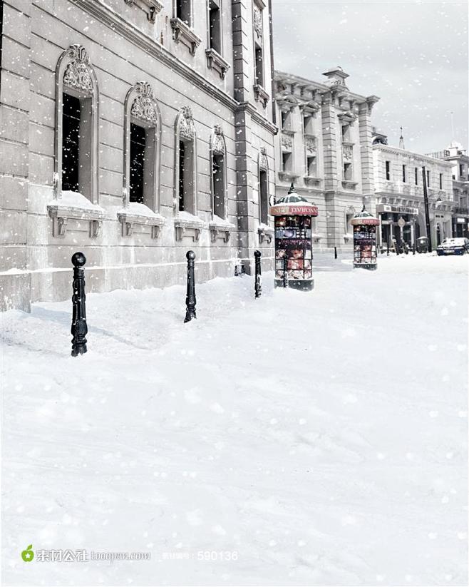 冬天雪地欧式建筑图片