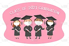 2021届毕业生。卡通风格。矢量图