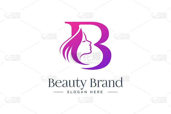 字母B美女图标设计。女子脸部轮廓孤立在字母B上素材-花瓣网