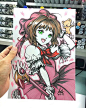 #飞乐鸟分享# 马克笔手绘动漫人物，出自新加坡华裔漫画大神Artgerm之手，线条流畅感超强！ ​​​​