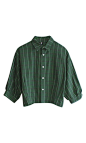 131002出口韩国 墨绿色纯棉方格子 短款中袖 衬衫/衬衣 vintage 原创 设计 新款 2013 正品 代购  淘宝