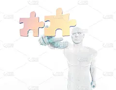 3D合成插画、拼图与人工智能、未来预测与智能技术、合作与智能