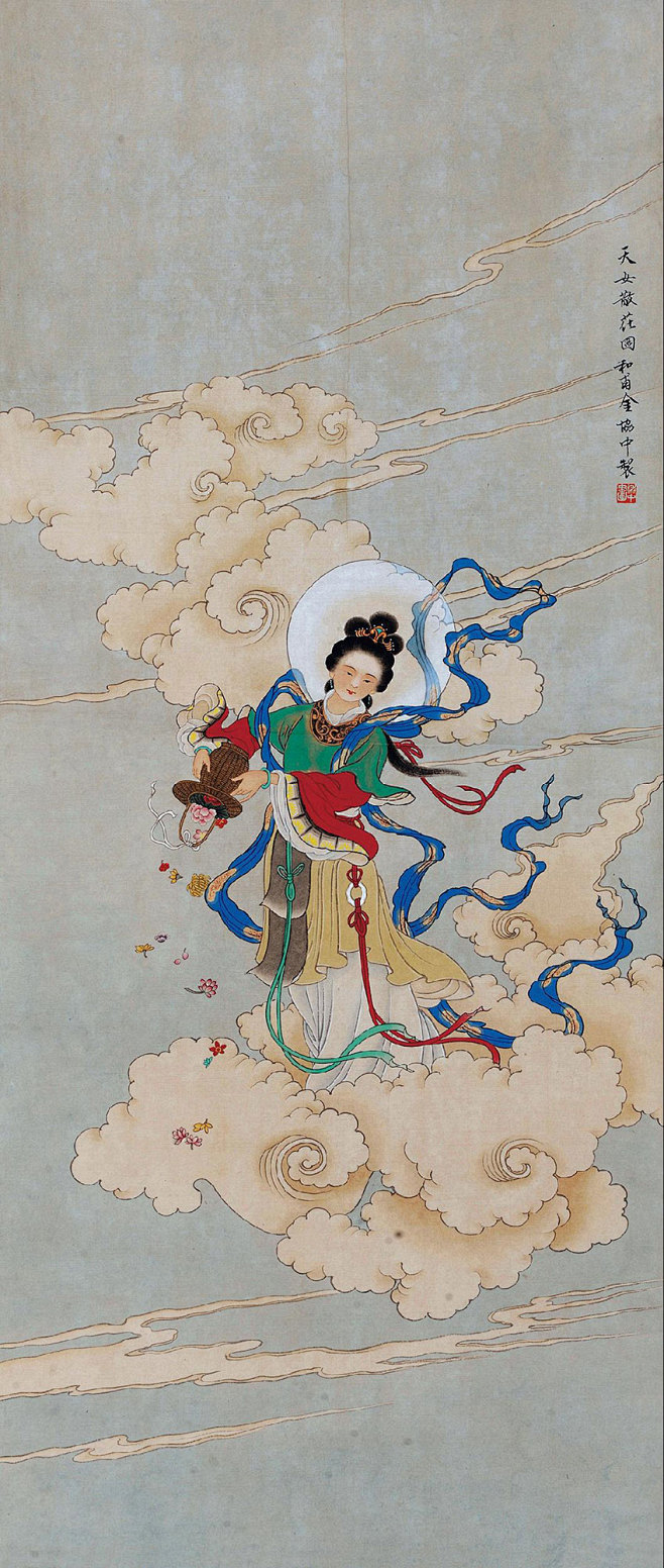 4388天女散花立轴设色绢本