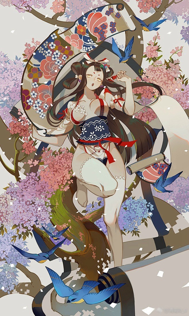 阴阳师式神花鸟卷绘画图片