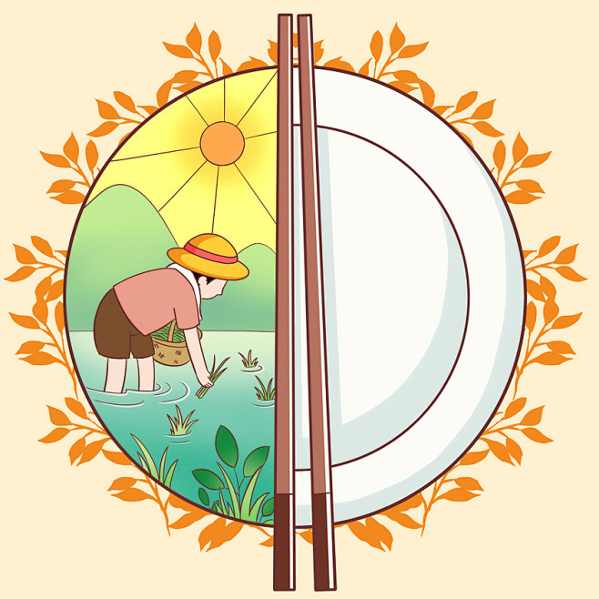世界粮食日卡通人物种田节约粮食素材种田节约粮食手绘种田水稻劳动