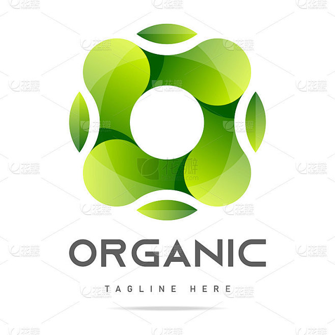抽象图形绿圈方形logo，生态生态图标，企业标识。设计模板天然有机商店，生态生物科技标志，天然化妆品