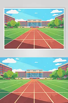AI数字艺术扁平风校园球场操场插画-众图网