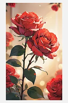 红色玫瑰手绘壁纸-众图网