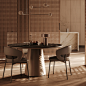 Dinner table and view of the kitchen