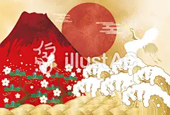 赤富士と鶴のイラスト