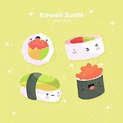 手绘可爱寿司美食表情插画矢量图设计素材