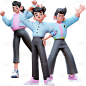 通用3D时尚感卡通感插画狂欢人物贴纸