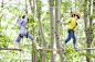 快乐的孩子们挑战树上穿越项目图片素材