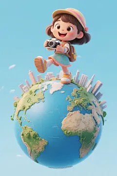 地球卡通旅行儿童人物模型