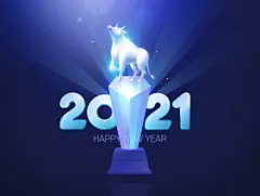 2021年高端辛丑年牛年新年快乐3D渲染元素海报PSD模板