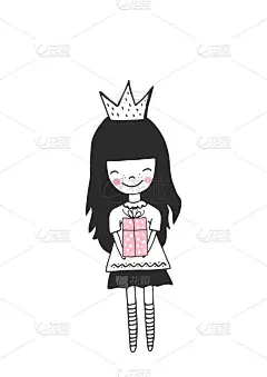 手绘幼儿园生日海报与生日女孩在斯堪的纳维亚风格。