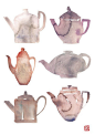 厨房艺术，中国茶壶，茶海报，灰色的厨房壁挂，茶艺术品，水彩画，8X10打印，中性家居装饰