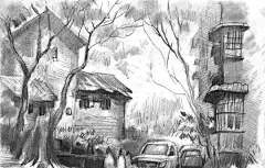 速写万象集：（素描绘画手绘）民居风景写生手绘铅笔速写 民居风景是速写写生的经典主题，其古朴的建筑形态与自然环境融合的独特美感，为创作者提供了丰富的表现空间。掌握以下技巧，助你用铅笔精准捕捉民居的韵味与光影。 一、观察与构图：先“读景”再落笔 取舍与提炼：面对复杂场景时，先确定主体（如老屋、巷道、屋顶），弱化或省略次要元素（如杂乱的电线、无关的行人），保持画面简洁。 构图法则： 三分法：将画面分为九...