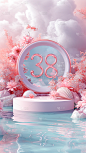 三八妇女节女王节女神节3D浪漫感实景粉色展台背景图片素材