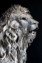 lion sculpture using 4000 pieces of scrap metal, by artist Selçuk Yılmaz: 