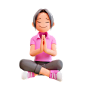 可爱的女孩冥想 3D 插图