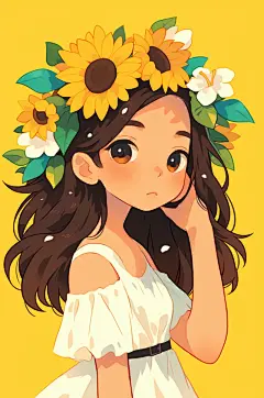 AI数字艺术夏季夏天漂亮的向日葵人物插画-众图网