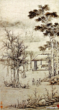 #诗画山河# 碧梧萧疏，流影在地，顾视悠然。人境俱寂，命山童煮苦茗啜之，还坐风檐。不觉至丙夜。东坡云“何夕无月？何处无竹柏彰？但少我辈闲适耳。”文征明自提《中庭步月图》 