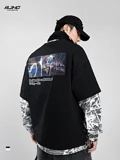 BJHG不钉系列变色闪卡 春假两件漫画印花国潮宽松高街卫衣男上衣-tmall.com天猫