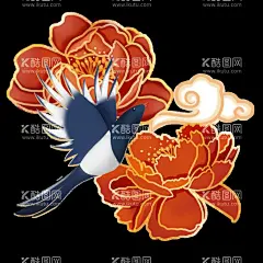 国潮手绘花朵喜鹊  - 源文件下载【酷图网】国潮,手绘,花朵,喜鹊,祥云,绘画,素描,元素,图片,
