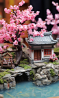 Midjourney 造景 微缩景观 假山庭院造景